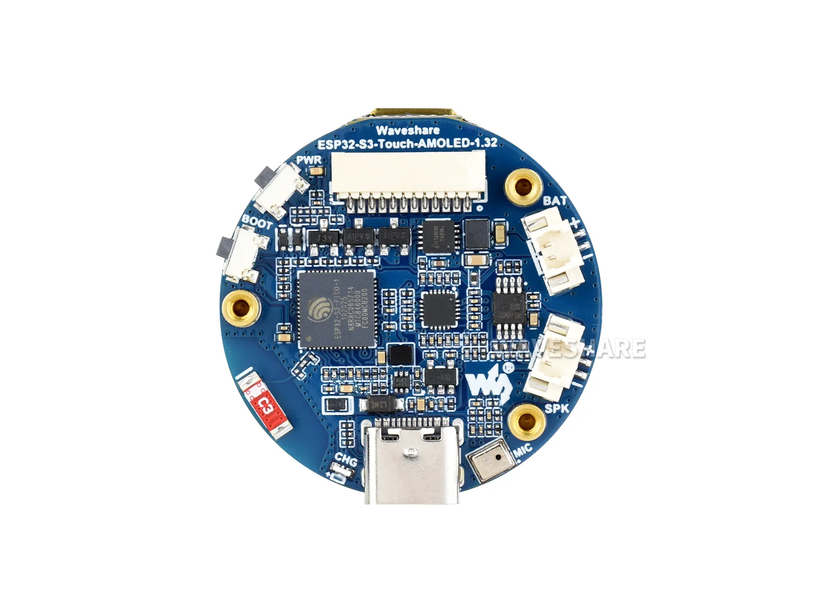 ESP32-S3 1,32 Zoll AMOLED Rundes Touch-Display-Entwicklungsboard, 466 x 466 Pixel, QSPI-Schnittstelle, unterstützt WLAN und Bluetooth 5