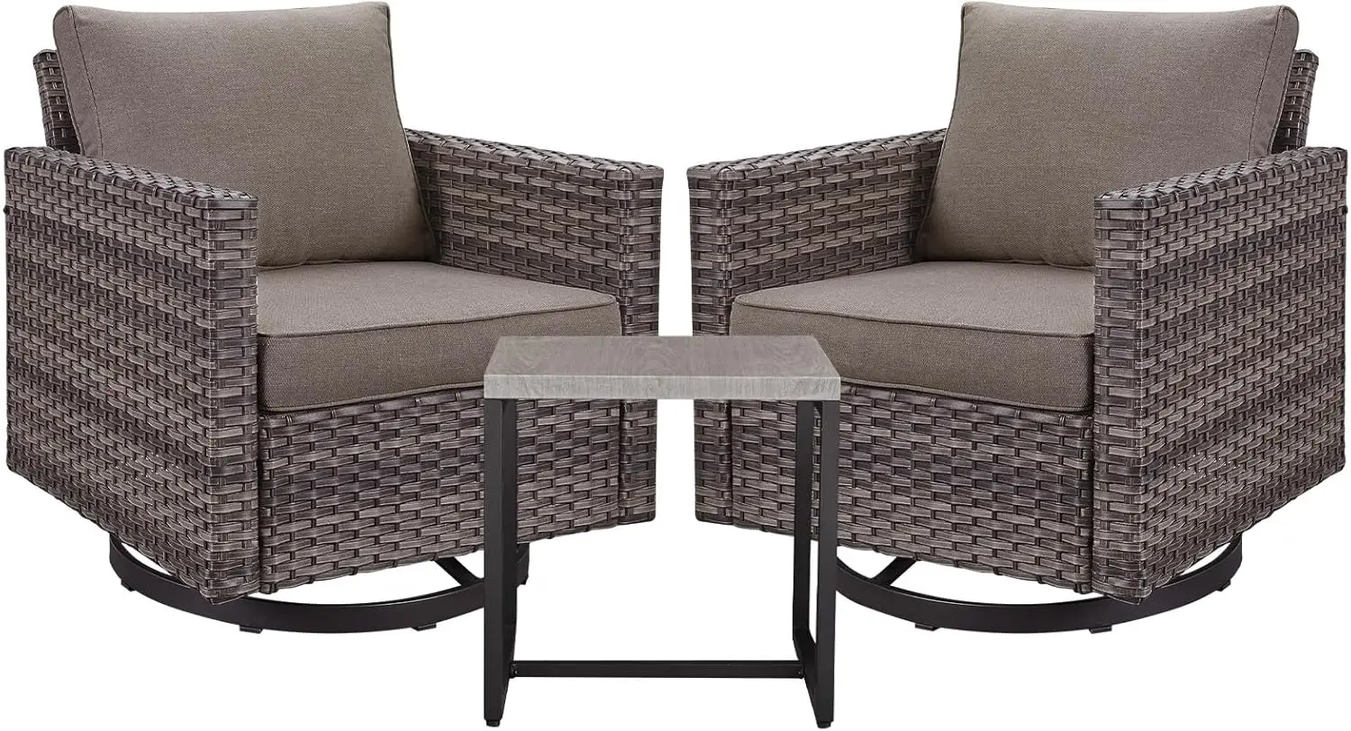 PatioSwivel Chiar Wicker Outdoor Patio Furniture Rattan Rocker with Cushions and Side Table for  Deck Balcony