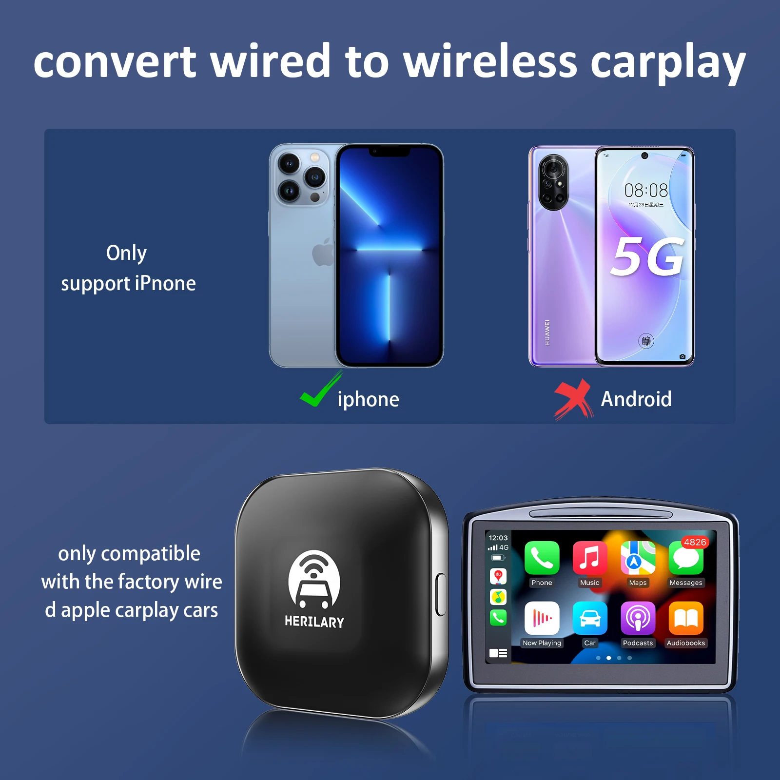 Leranda New UpdateC1 Wired to Wireless CarPlay Adapter for lPhone Wireless Auto Car Adapter,Apple Wireless Carplay Dongle