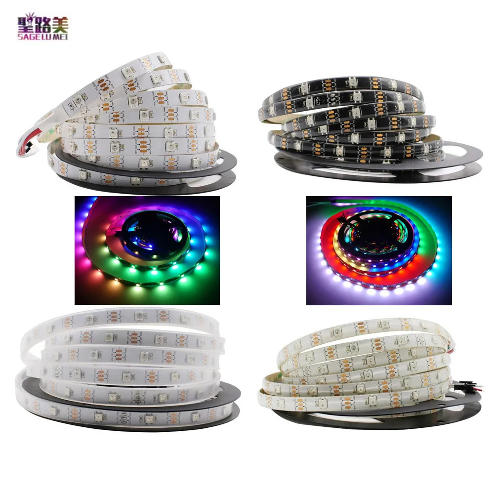 5m/roll 5V 30/60Leds Smart RGB Led Strip WS2812/2812B Led Light Black/White PCB IP30/65/67 Individually Addressable Magic Color