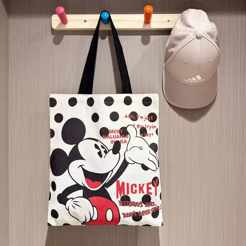 Disney Mickey and Minnie Cartoon Creative Printed Pattern Handbag Large Capacity Fashion Canvas Shoulder Bag Female Mommy Bag image 5