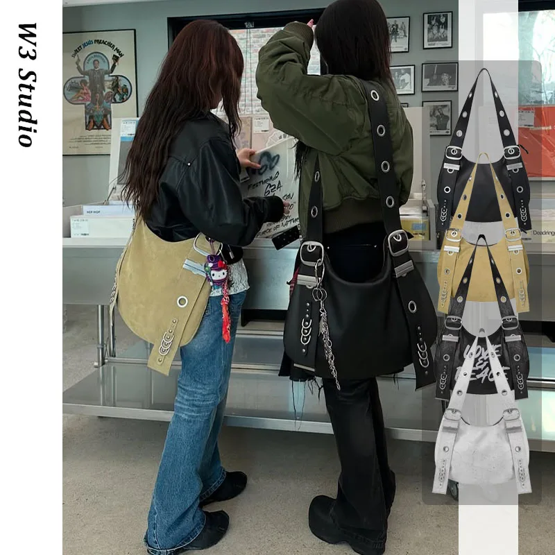 

Сумка-хобо с заклепками в стиле панк, большая сумка через плечо Capaci на одно плечо, винтажная художественная кожаная сумка Buet Ape