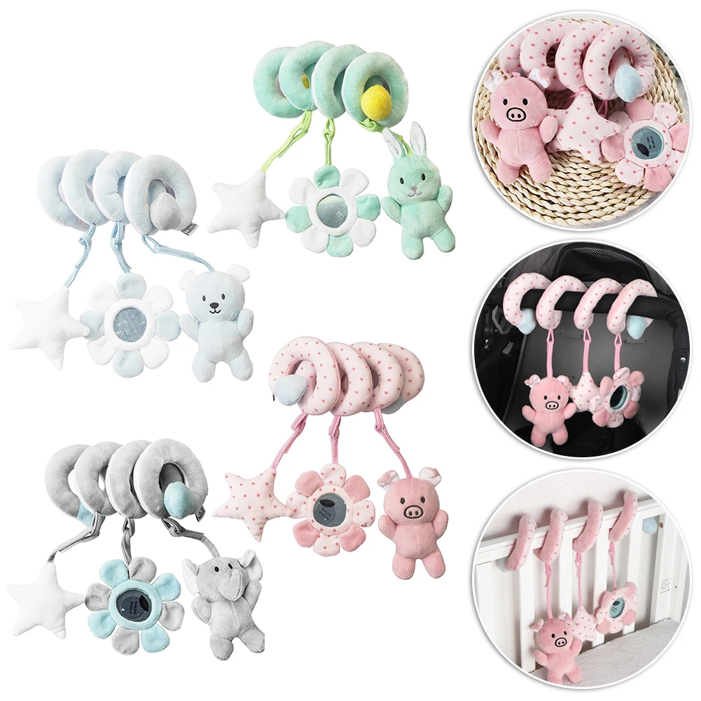 Berço de bebê pendurado brinquedos ao redor da cama, atividades espirais pendurados berços carrinhos brinquedos, melhorar a coordenação olho-mão para bebês