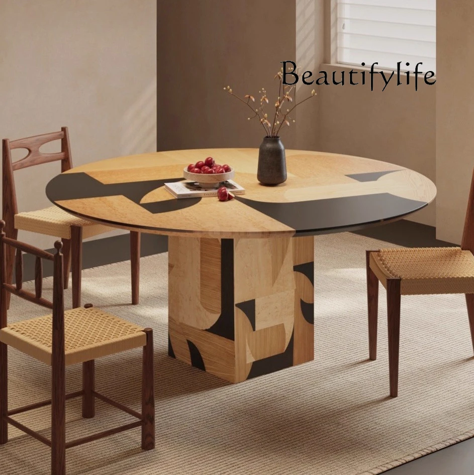 

Nordic designer art irregular sticky solid wood round table French antique villa dining table