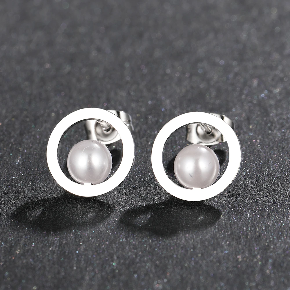 Stainless Steel Earrings Delicate Small Round Charm Fashion Pearl Stud Earrings For Women Jewelry Luxury Party Girl Unusual Gift