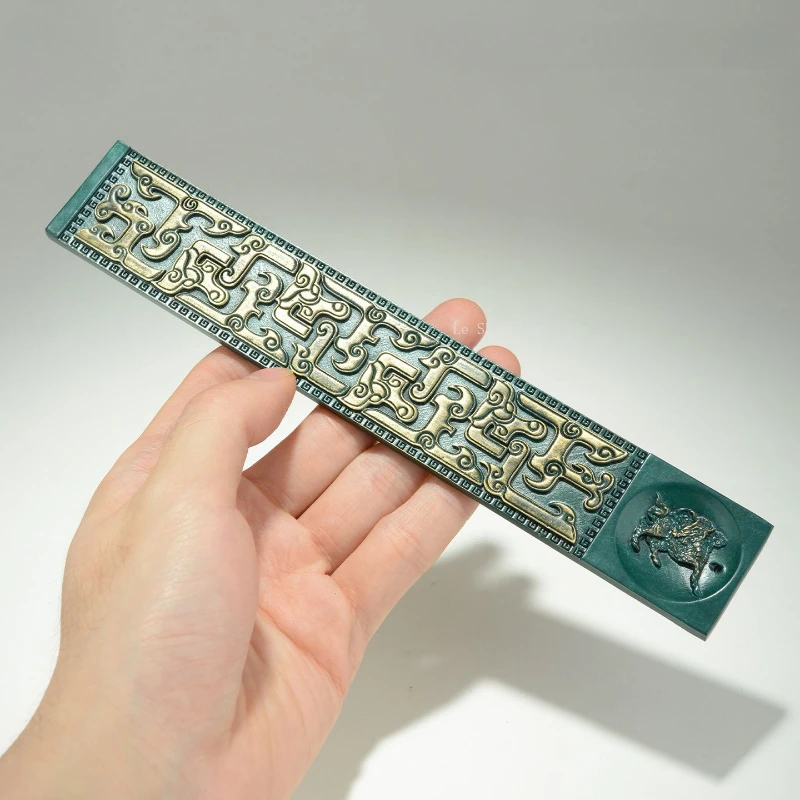 Longwen Town's Ruler Incense Stick Insert/Copper Material Relief Concave-convex Texture Office Tearoom Creative Incense Holder