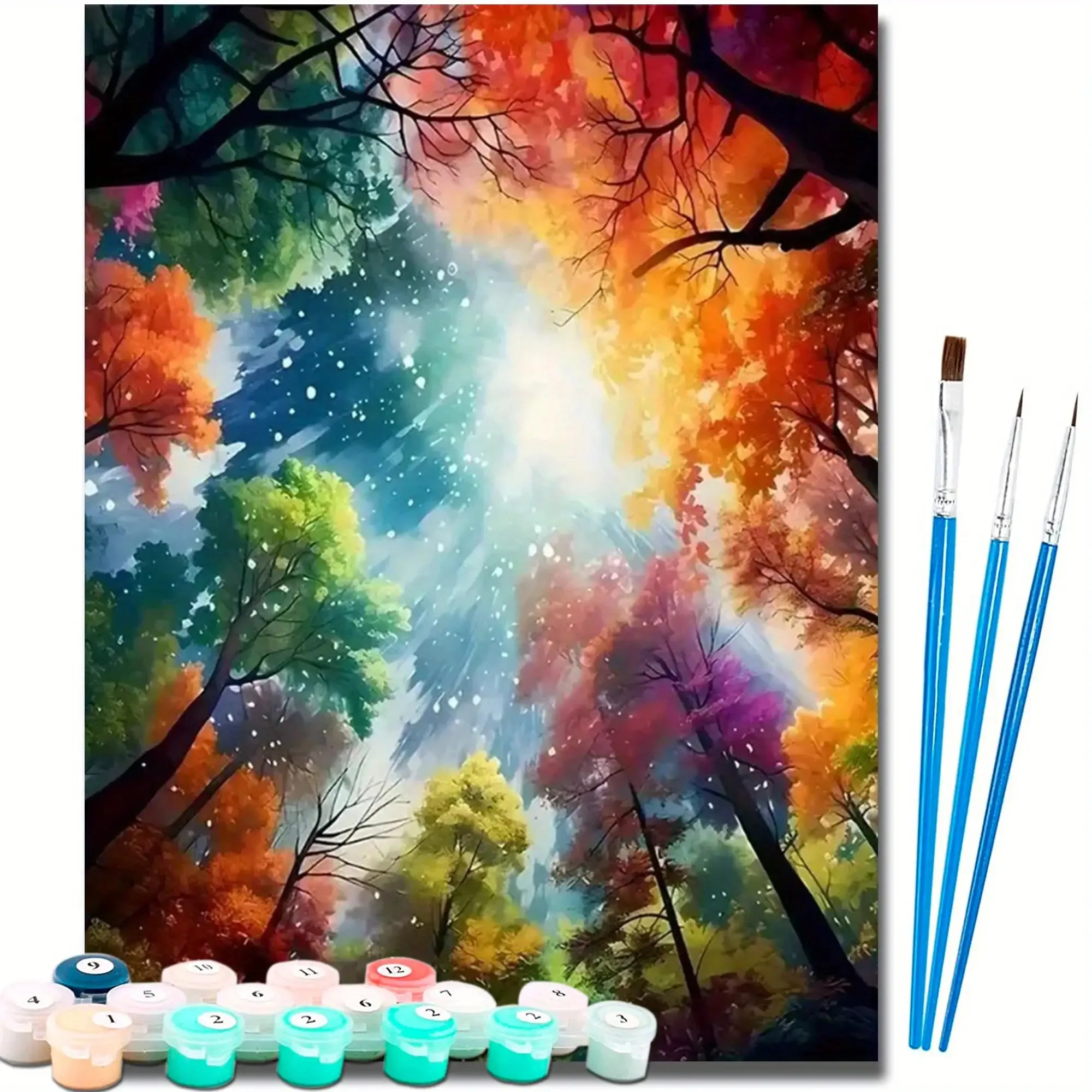 

1pc less DIY Paint by Numbers Kit for Adults- Vibrant Autumn Forest Canvas Art, Handmade Wall Decor, Includes Paints& Brushes, P