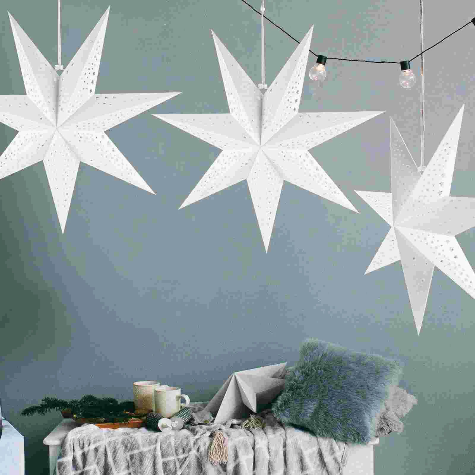 3 Pcs Heptagon Lampshade Lantern Xmas Shades Hanging Star Ornament Christmas Tree Paper Lampshades