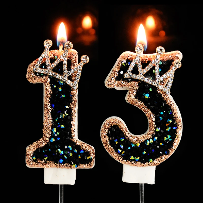Glittler Black Birthday Cake Candles 3D Number 0-9 Cake Topper dla dorosłych dzieci 1st Birthday Party Decoration Supplies DIY Baking