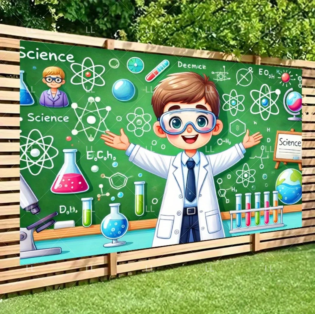 Cartoon Science Chemical Backdrop Math Geometry Physics Classroom Photography Background Back To School Party Decoration Prop
