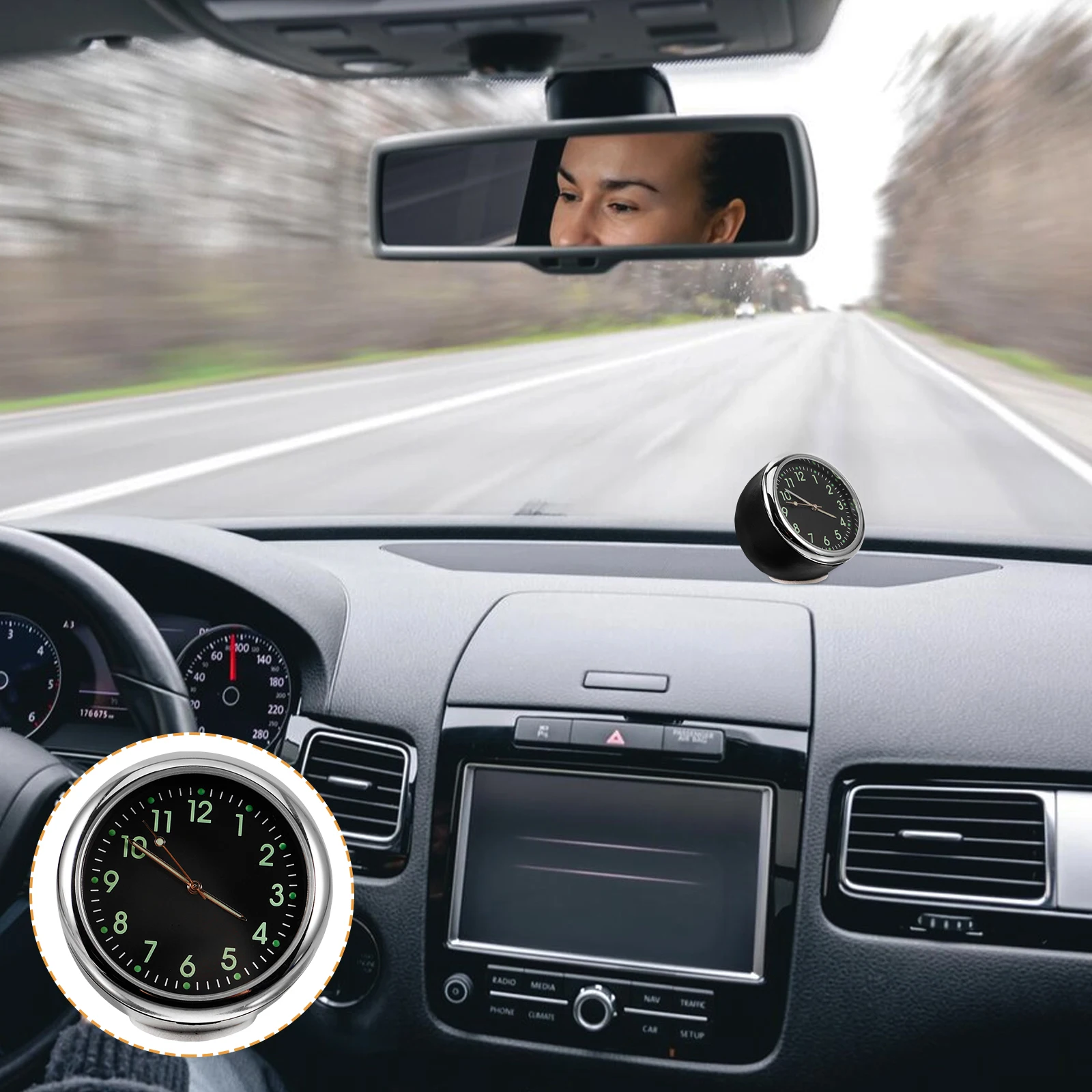 

Luminous Car For Auto Dash Dashboard Small Mini Round Automotive Quartz Stick On Truck Timepiece Interior Decoration Dashboard