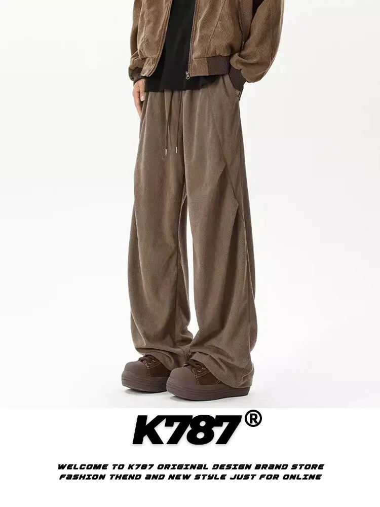 

High Waist Casual Pants American Retro Hip Hop Laces unding Sports Foldable All Match Long Pants Men Women Sea Pattern