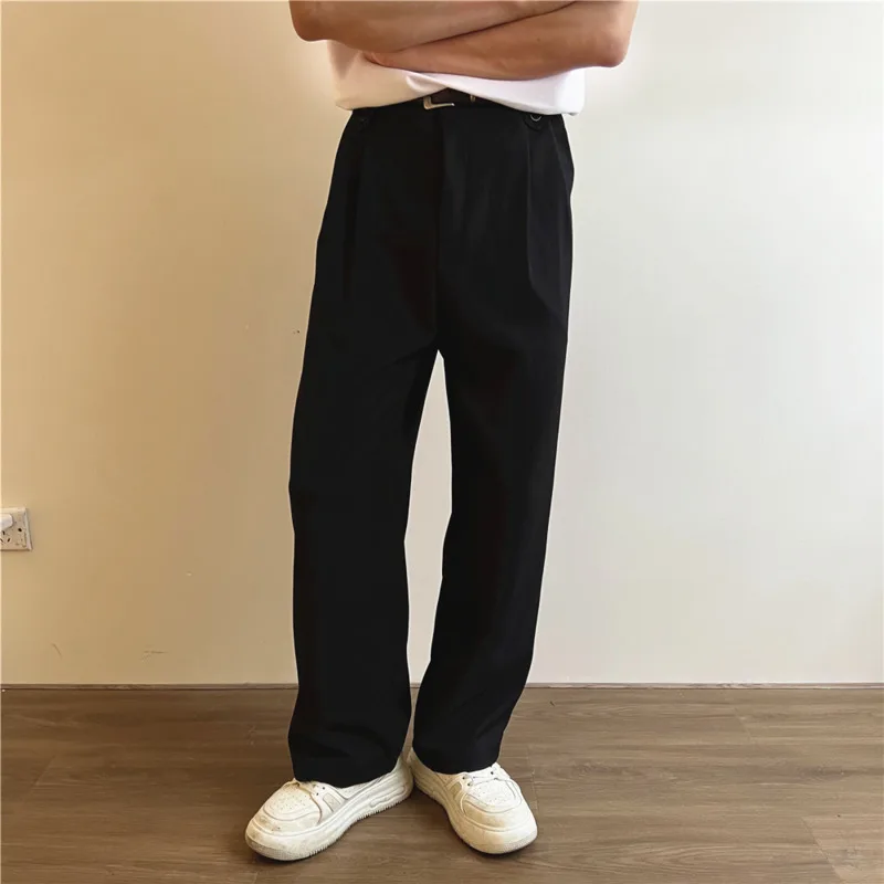 Black Khaki Suit Pants Men Slim fit Fashion Social Mens Dress Pants Korean Straight Wide Leg Pants Mens Office Formal Trousers