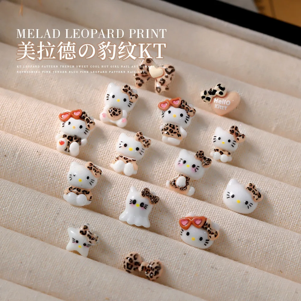 50 قطعة جديد ليوبارد طباعة مرحبا كيتي مسمار السحر ثلاثية الأبعاد الكرتون ستار ، القلب ، وربطة عنق مسمار الفن اكسسوارات لمظهر مانيكير أنيق