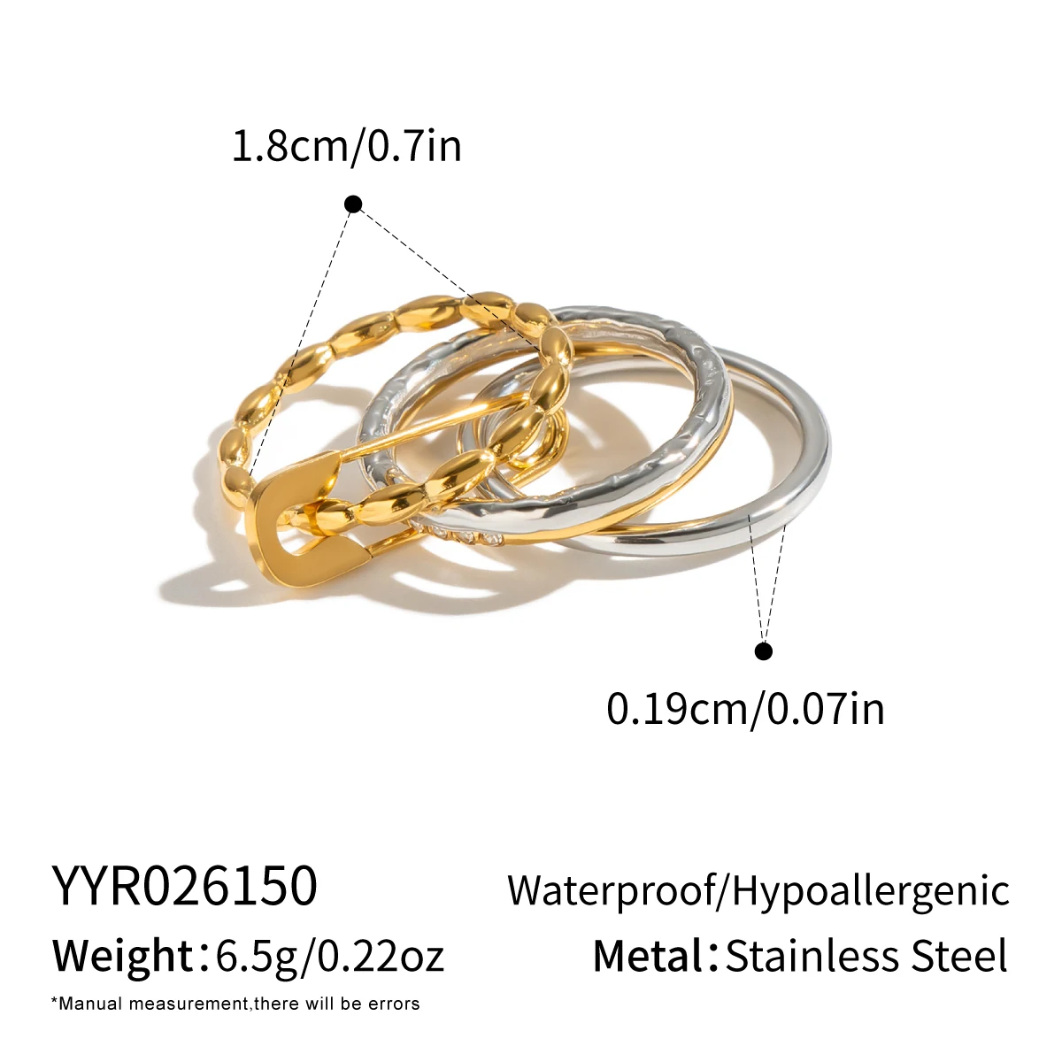 Miia Jewelry Zweifarbiger Stapelring aus Edelstahl, mehrschichtig, gedreht, mit Perlen und Zirkonia-Besatz für Damen – Detail 6