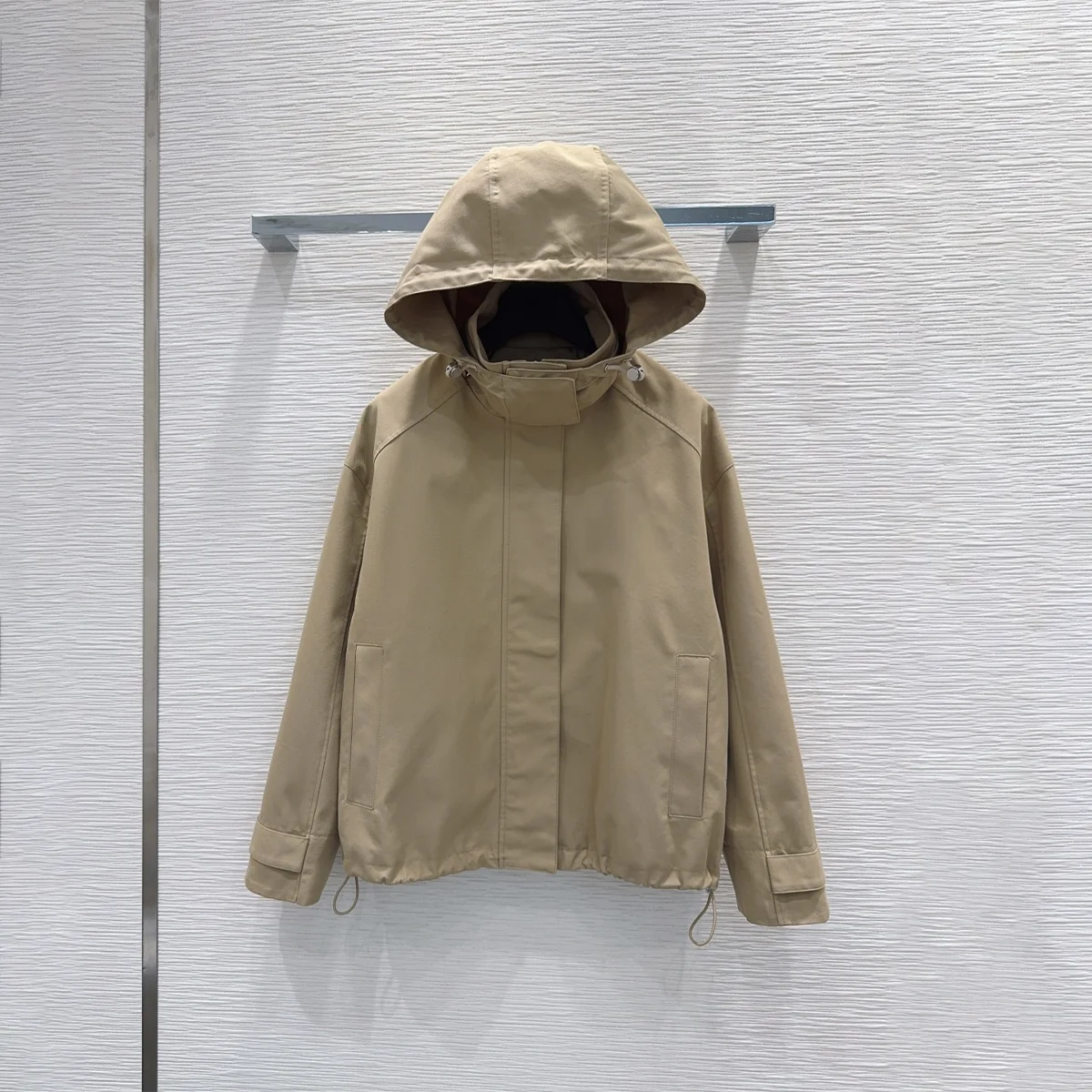 2026 high-quality women's khaki short detachable hooded workwear jacket--hb806