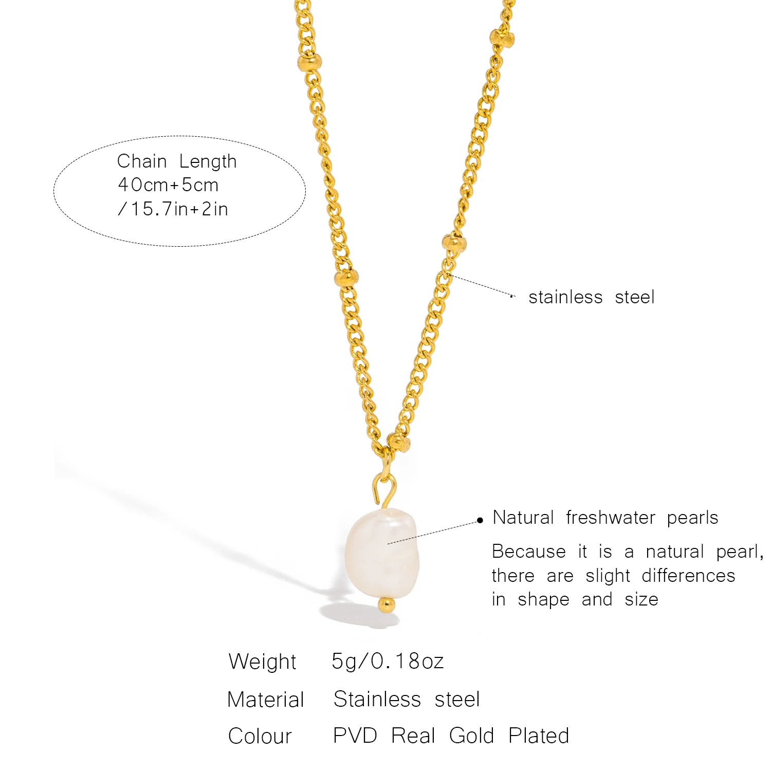 UHBINYCA Classic Minimalist Style Natural Pearl Pendant Necklace for Women, Stainless Steel Chain Waterproof Daily Jewelry