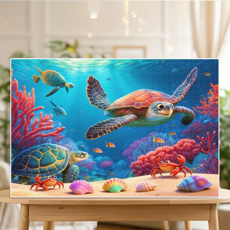 海の生き物、カメ、カニ、サンゴをフィーチャーした海をテーマにしたパズル1000ピース。 高難易度ポータブルDIYパズルマ