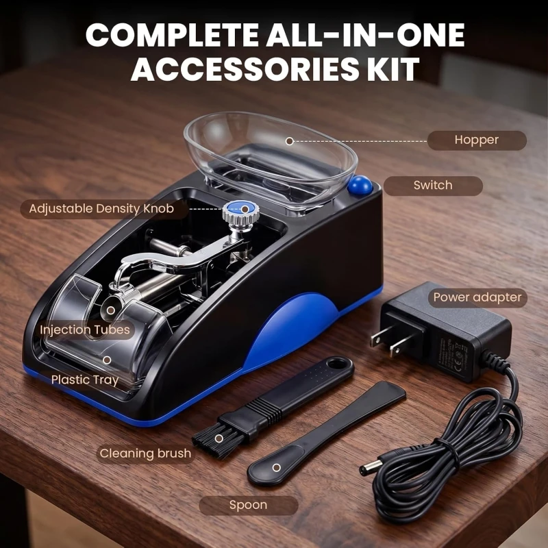 Auto Cigarette Rolling Machine Electric Automatic Roller 8mm Tube Adjustable Filling Density with Brush Spoon DIY Smoking Tool