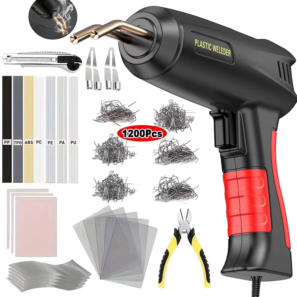 Upgraded 200W Plastic Welder Kit 6/4 Types Staples Plastic Welding Rods Car Bumper Repair Kit 2 in 1 Hot Stapler Soldering Gun