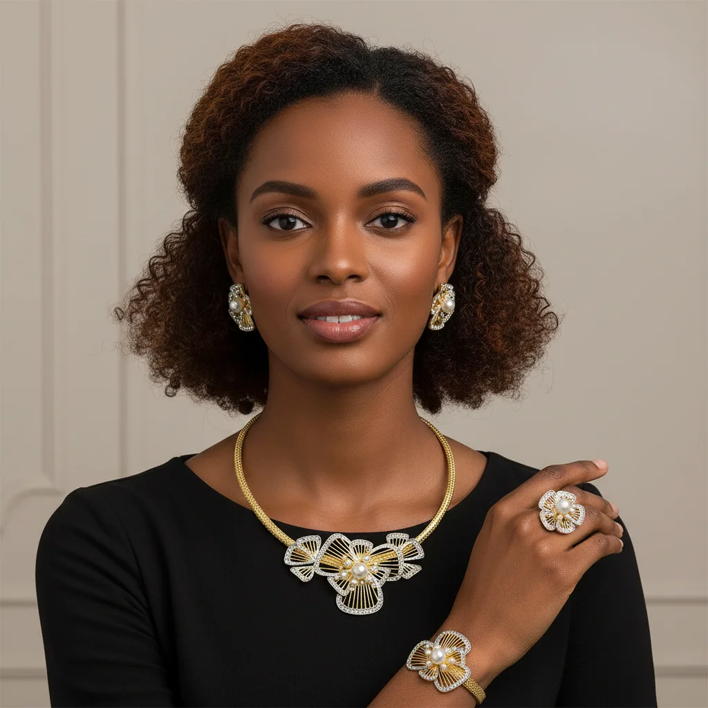 ESALE Dubai Gold Plated Women Jewelry Set Created Stone Necklace Nigerian Wedding Bijoux Gold Jewelry 18k Original