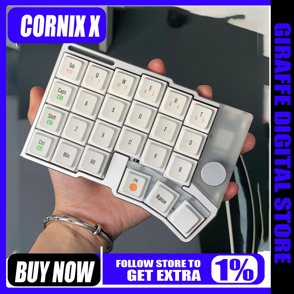 

Cornix Split Keyboard Dual Mode CNC Aluminum Case Low Profile Wireless Mechanical Keyboard Ergonomic with Knob Support Vial GIFT
