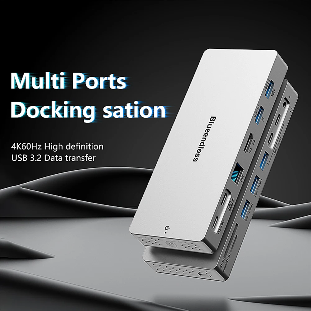 14-in-1 USB C Hub Multiport Adapter RJ45 Ethernet 4K60Hz 1000Mbps LAN HDMI-Compatible 100W PD TF/SD Card Splitter for MacBook