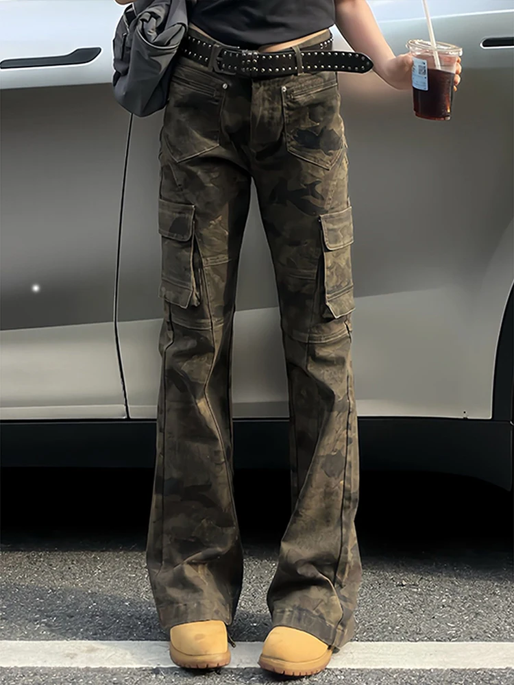 

Американские ретро-джинсы с камуфляжным принтом, мужские летние тонкие прямые леггинсы, утягивающие длинные леггинсы, рабочие брюки, молодежная мода