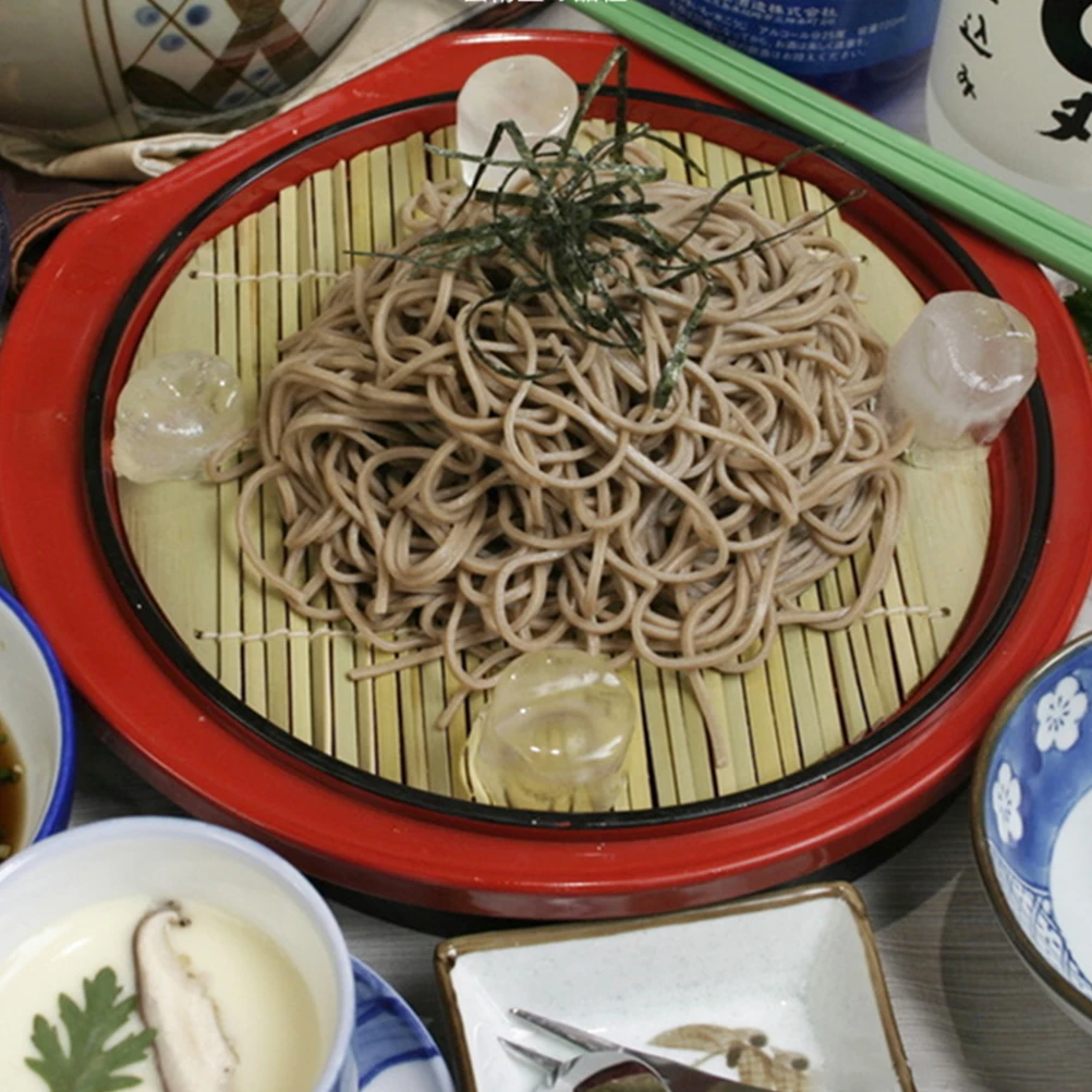 

1 set Large Cold Noodle Plate with Bamboo Mat Modern Elegant Food Tray Rectangular Melamine Tableware for Snacks Dessert