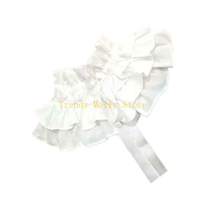 

N5KB Винтажный галстук с кружевным воротником и многослойными рюшами, удобный хлопок для женщин, модный элегантный лацкан