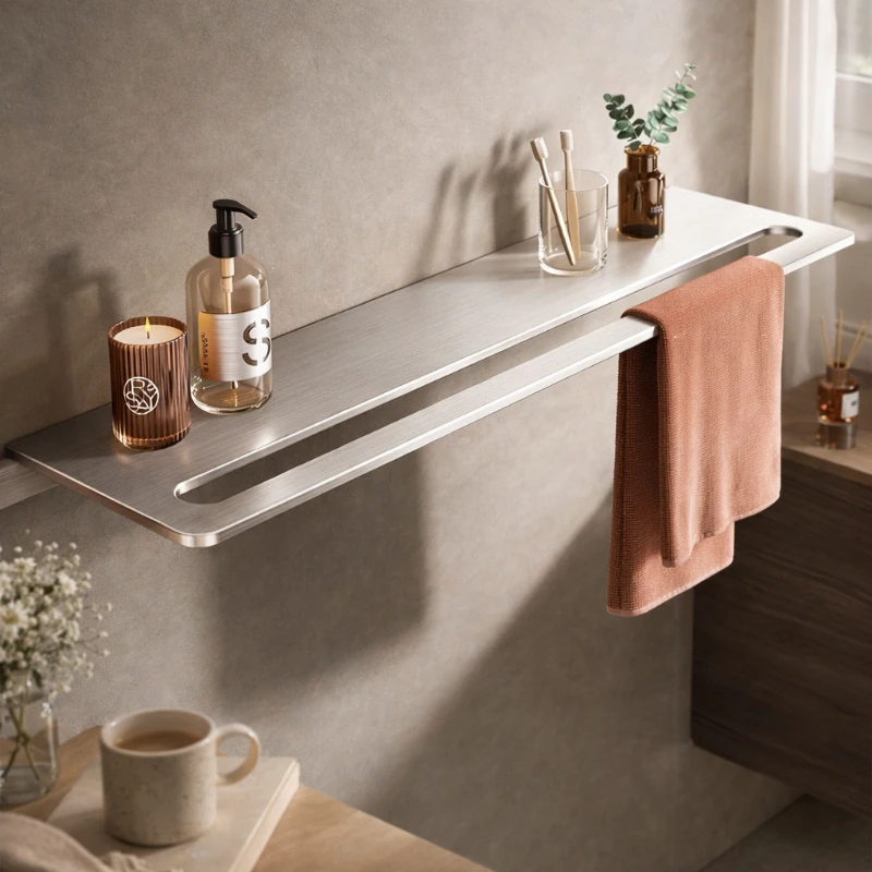 Stainless Steel Towel Rack Linear Wall Shelf Bathroom Storage Organizer Scratch Resistant Mirror Front Rack