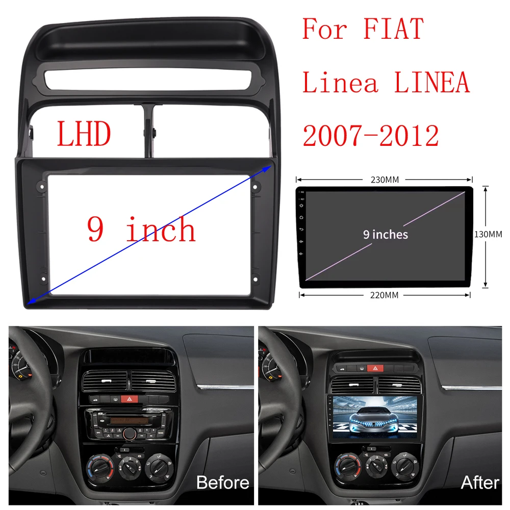 Car Radio Fascias Android GPS MP5 Stereo Player 2 Din Head Unit Panel Dash Frame For FIAT Linea LINEA 2007-2012 (9INCH,LHD)