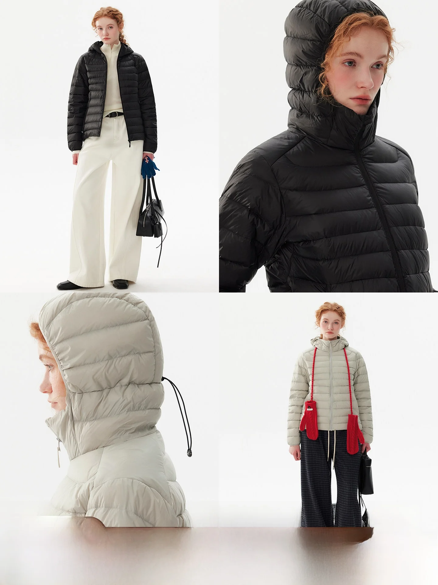 

plus Lightweight Hooded Women's down Jacket Portable Warmth Inner Core Casual Fit Nylon Fabric White Duck Feather Long Sleeve