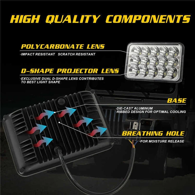 4X6inch Motorcycle LED Headlight Lamp For Honda XR250 XR400 XR650 Suzuki DRZ Replacement H4651 H4652 H4656 H4666 H6545