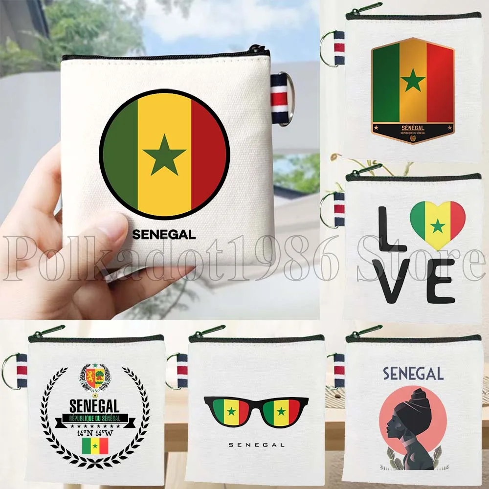 กระเป๋าใส่เหรียญผ้าแคนวาสลายธงชาติเซเนกัล ของที่ระลึกจากเซเนกัล กระเป๋าใส่กุญแจทรงสี่เหลี่ยมเล็ก กระเป๋าใส่บัตรสำหรับเดินทาง กระเป๋าใส่ของผ้าฝ้าย กระเป๋าซิป