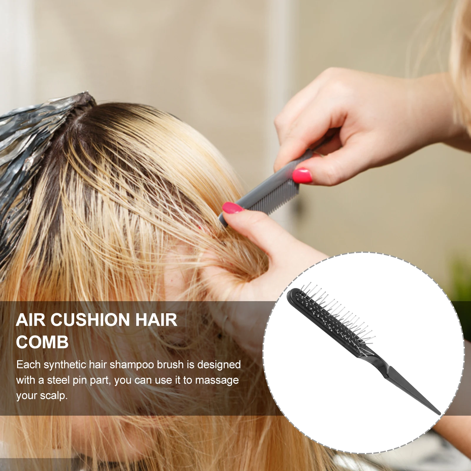 

2Pcs Hair Styling Brush with Steel Pins Scalp Massage Comb for Sectioning Coloring and Parting Smooth Tip Detangling Rat Tail