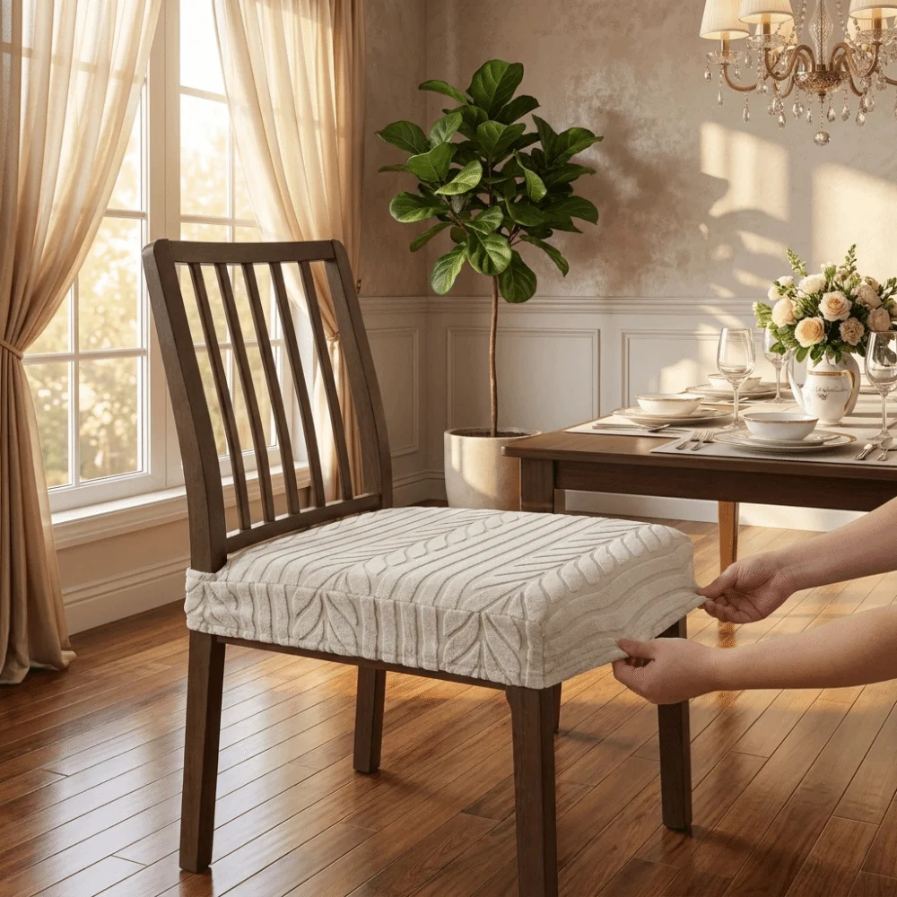 Washable Non-Slip Jacquard Chair Slipcover Anti-dirty Soft Seat Protector Tongue and Buckle Removable Seat Cover Office