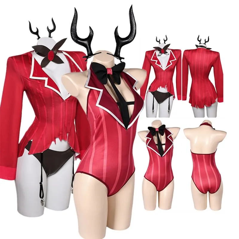 Traje de baño de Cosplay de Alastor para mujer adulta, lencería, Bikini, traje de baño, mono de fantasía de Anime, diadema, traje de Carnaval de Halloween