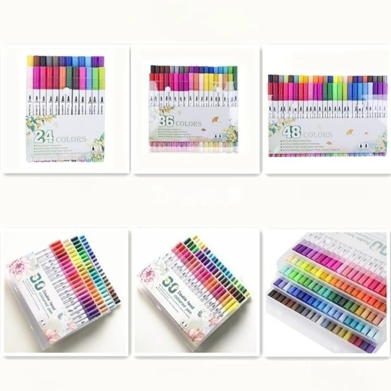 Kawai Stationery Double Headed Watercolor Pen Set Colorful Soft Brush Childrens Hook Line Painting Water Based School Supplies