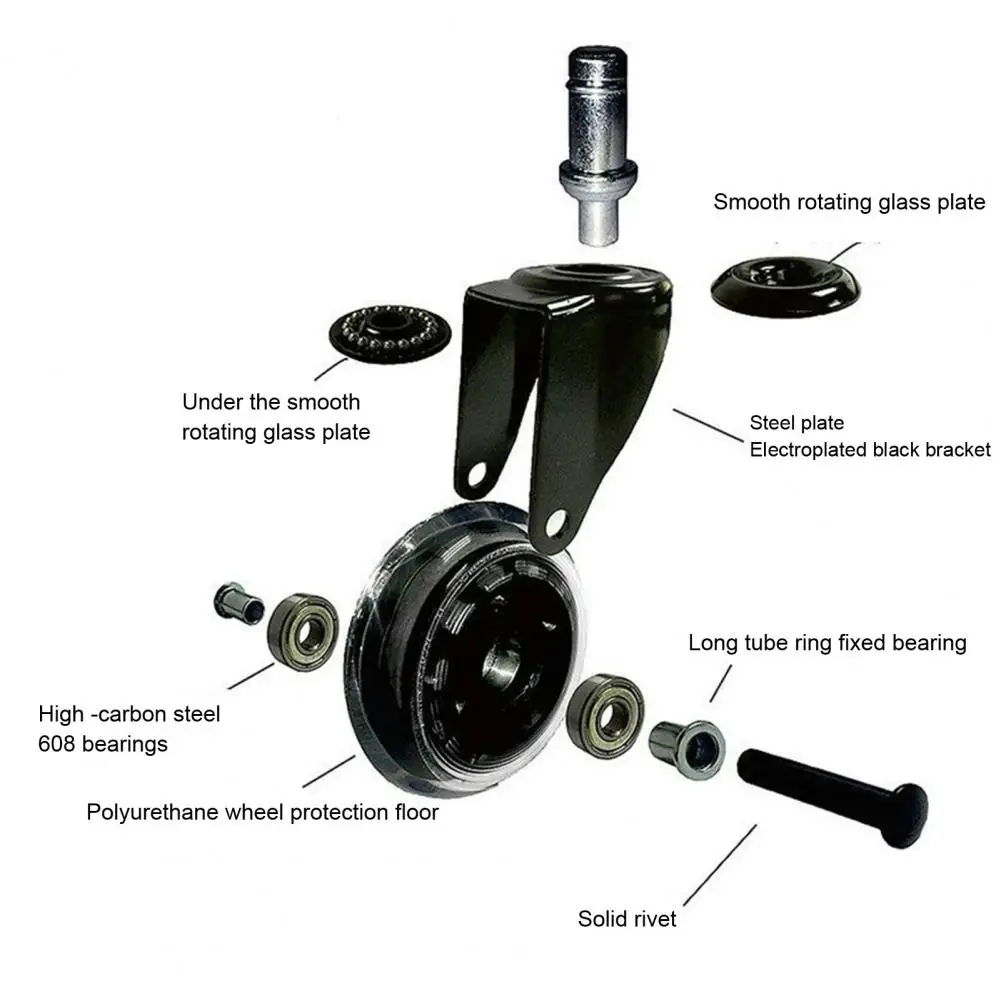 75mm Office Chair Wheels Quiet Chair Casters Smooth Rolling Floor Protect Swivel PU Casters Replacement Set For Coworking Spaces