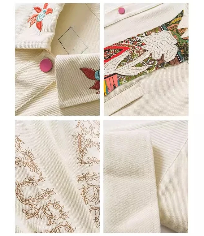 الربيع والخريف النمط الياباني كلية الرياح التصحيح المطرزة البيسبول سترة للرجال البيج فضفاض معطف الدنيم عادية