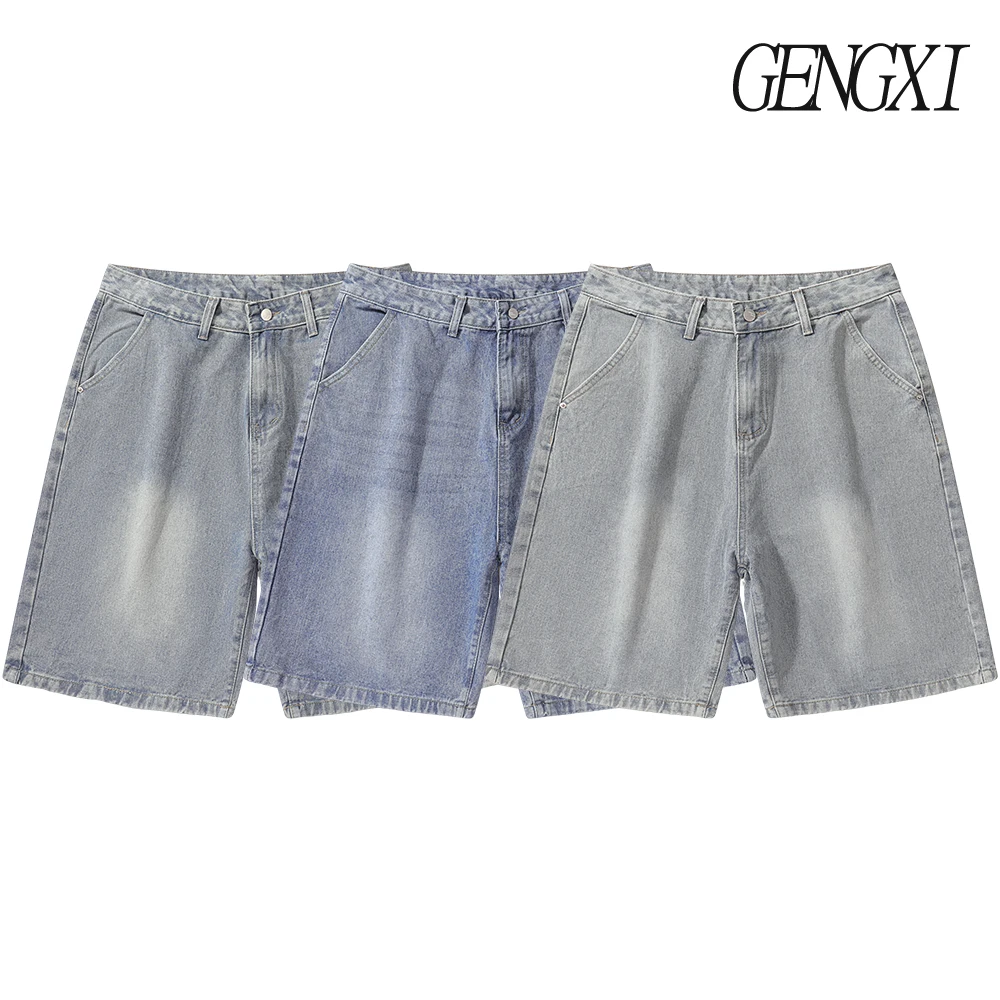 

Новые мужские потертые джинсовые шорты с прямыми штанинами High Street — корейские модные свободные джинсы до колена — повседневные широкие брюки