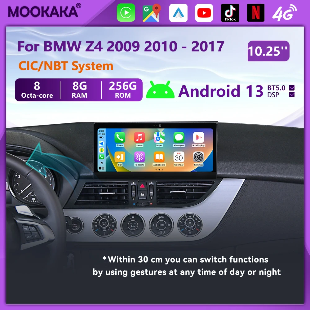 

Автомобильный радиоприемник с экраном Air Gesture Control 10,25 дюйма для BMW Z4 2009-2017 CIC NBT System Android 13, автомобильный стерео мультимедийный плеер Carplay