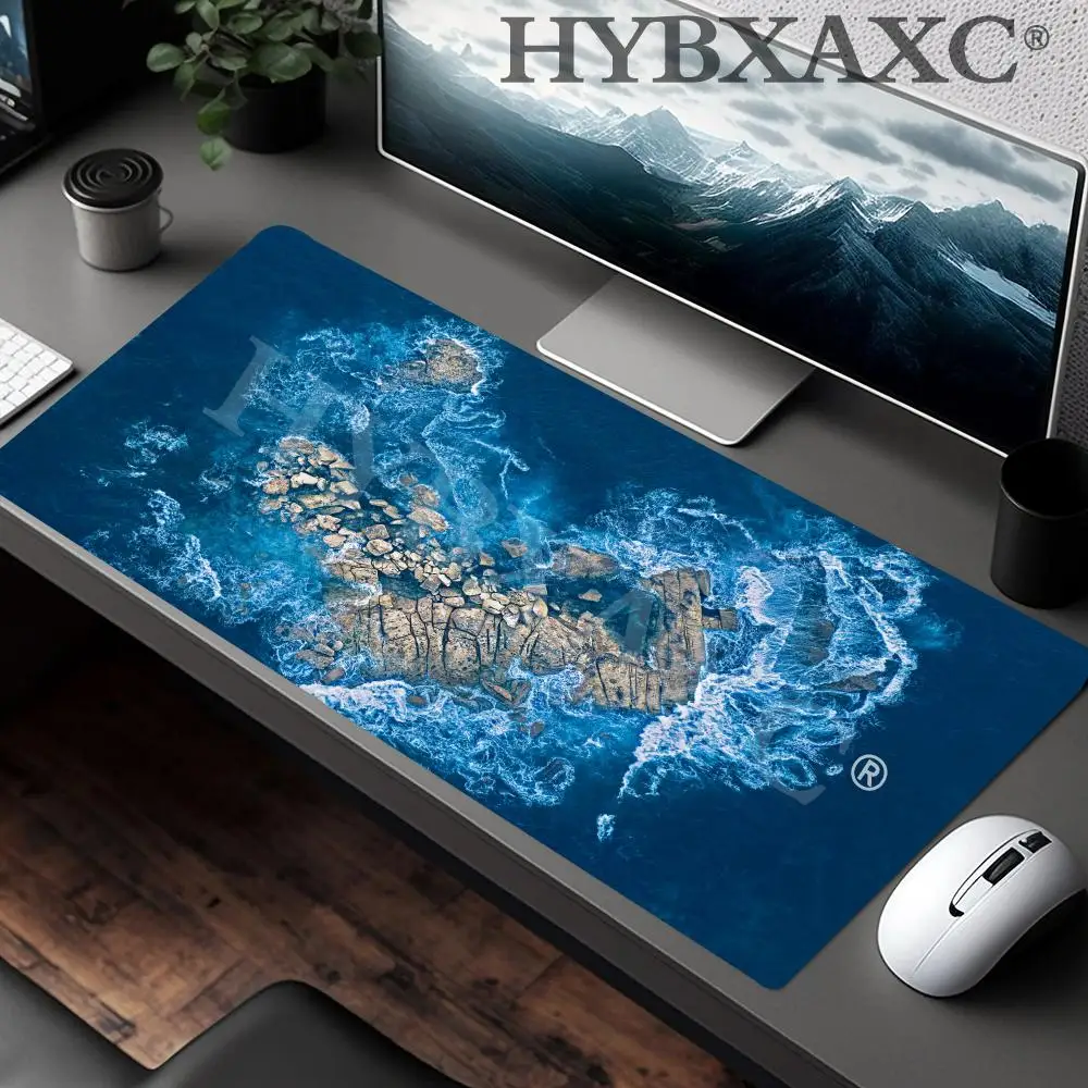 

HYBXAXC Aerial Ocean Rock & Turquoise River Mountain Landscape Mouse Pad Cute HD Desk Pad Extended Gaming Keyboard Large Gamer
