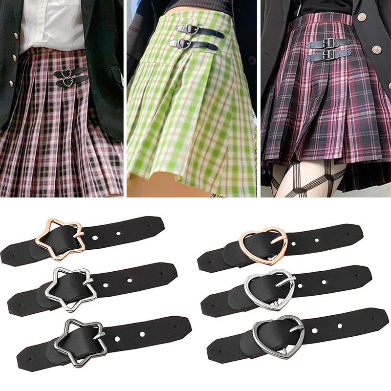 Adjustable Pleated Skirt Button Neckline PU Leather Buckle Decorative Belt Buckle Removable Nail-free Cuff Decoration DIY