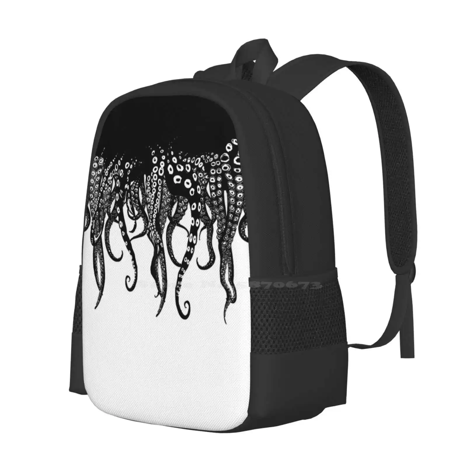 Tentacles Love Pattern Design Bag Student'S Backpack Tentacles Lovecraft Chtulhu Black And White B W Monster Creature Darkness