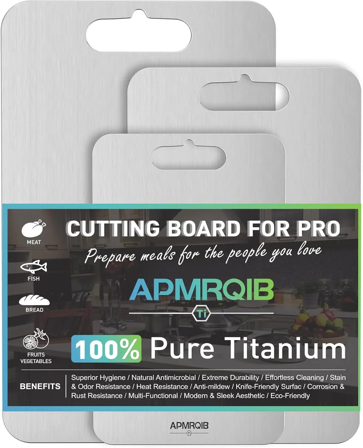 

3-Piece Titanium Cutting Board Set, Double-Sided Non-Toxic Kitchen Boards for Meat and Charcuterie, Dishwasher Safe (S+M+L)