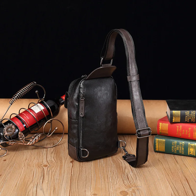 Leather Bag for Men Crossbody Sling Backpack Sling Bag Casual Outdoor Travel Sports Hiking Waterproof Chest Bag Daypack