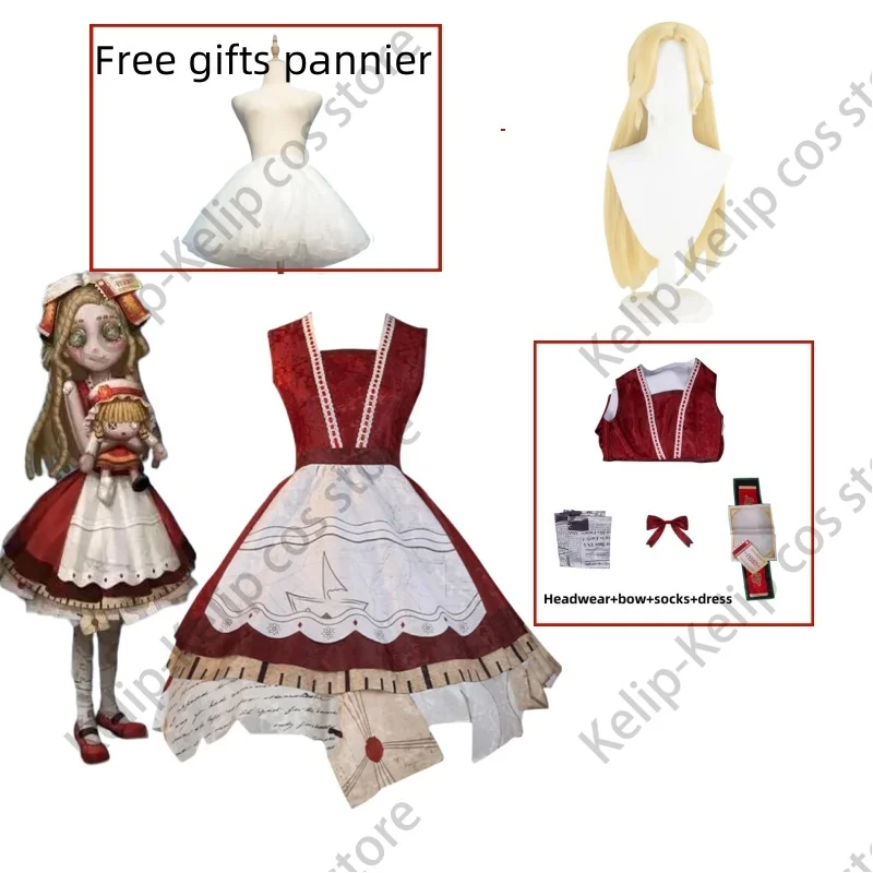 Game Identity Ⅴ Survivor Memory Little Girl Alice Cosplay Costume Aging Skin Wig Red Dress Lolita Woman Lovely Halloween Suit