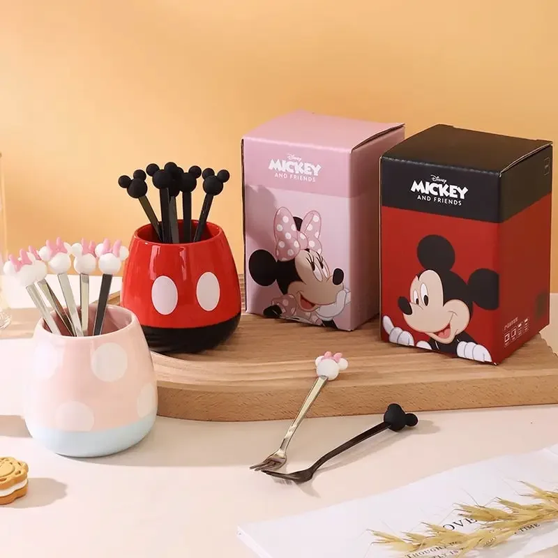 

Disney Mickey Stainless Steel Fruit Fork Anime Dessert Cake Forks Salad Fork for Wedding Party Kitchen Tableware Supplies Gift